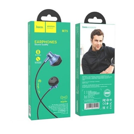 Hoco M75 headphones, wired, inserts, microphone, jack 3.5 mm, 1.2 m, blue-2
