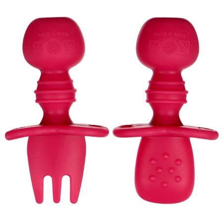 Set of children's cutlery, fork, spoon, pink color-4