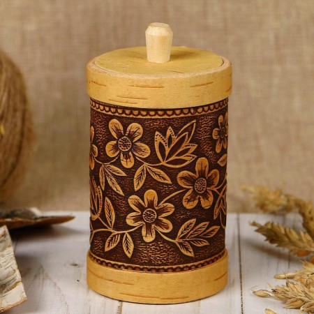 TUES "Flowers", tall, 6 × 6 × 12 cm, birch bark