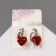 Earrings with rhinestones "Heart" flicker, white-red color in silver