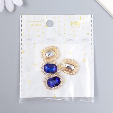 Decor for creativity Metal "Environmental medallion" bright blue crystal rhinestones 2x1.5 cm-4