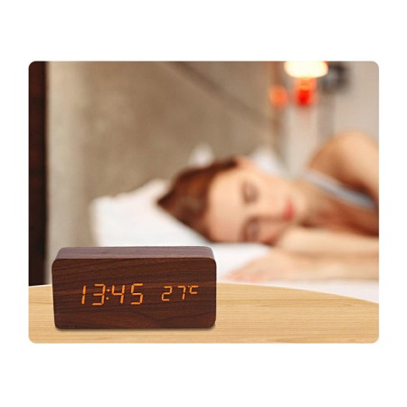 Clock - an alarm clock electronic "digit" desktop with a thermometer, wooden, aaa, USB-4