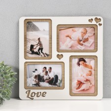 Фоторамка ЛХДФ "Love" 33х33 на 4 фото 10x15 см, цв. белый дуб (пластиковый экран)