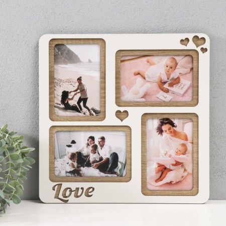 Photo frame LHDF "Love" 33x33 in 4 photos 10x15 cm, col. White oak (plastic screen)