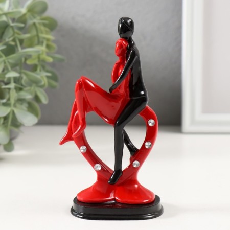 Polystone souvenir "Lovers in heart with rhinestones" Red-black 12.5x6.5x4.5 cm