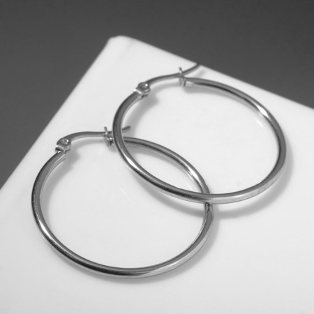 Steel-ring earrings, silver color, d = 3.5 cm