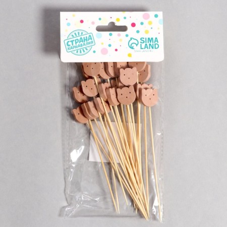 Wooden skewers "Bears", 13 cm, set 24 pcs-2