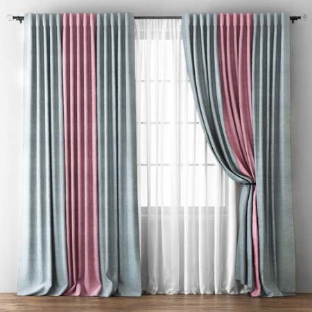Curtains "Kirste" 240 x 270 cm - 2 pcs, tulle 500 x 270 cm, gray - pink