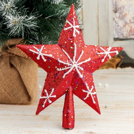 Tip "star" white snowflakes, 22x23.5 cm, red