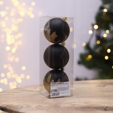 Ёлочные шары новогодние «С новым счастьем!», на Новый год, пластик, d=8, 3 шт., цвет чёрное золото