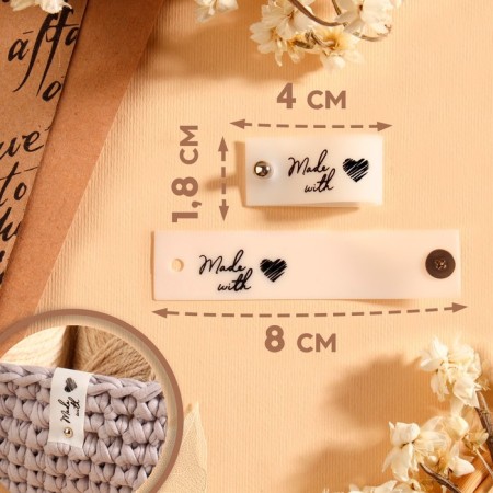 Tag with the “Made with Love” button, 8 × 1.8 cm, 10 pcs, matte color/black-1