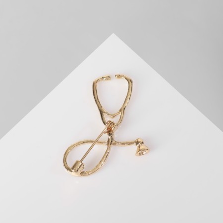 Brooch "Stetoscope", white color in gold-1