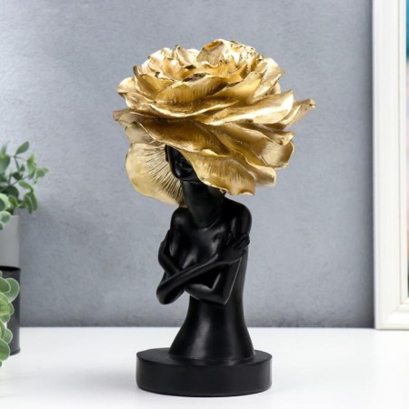 Polystone souvenir "Girl in a rose hat" Black with gold 30x18x16 cm-1