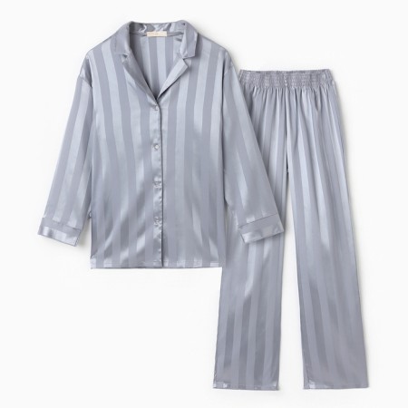 Female pajamas (shirt, trousers) kaftan "strip", gray-blue, size 40-42-5