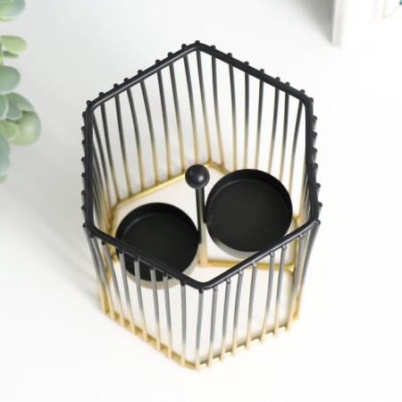 Summary Metal for 2 candles "hexagonal cage" d-4.5 cm gold.-black 11.5x11.5x15.5 cm 93307-5