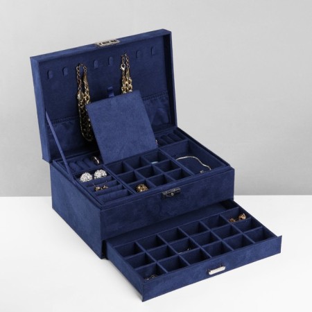 Steam for jewelry "Casket" 2-level, phlock, 24.5 × 17 × 12 cm, blue color-12