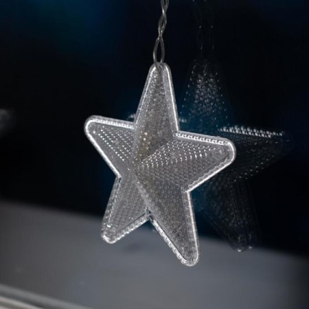 Garland "fringe" 2.4 × 0.9 m with nozzles "stars", IP20, transparent thread, 186 LED, white glow, 8 modes, 220 V-5