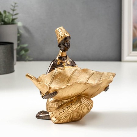 Souvenir Polystone stand "African with a gold sheet" 14x14.8x9.5 cm