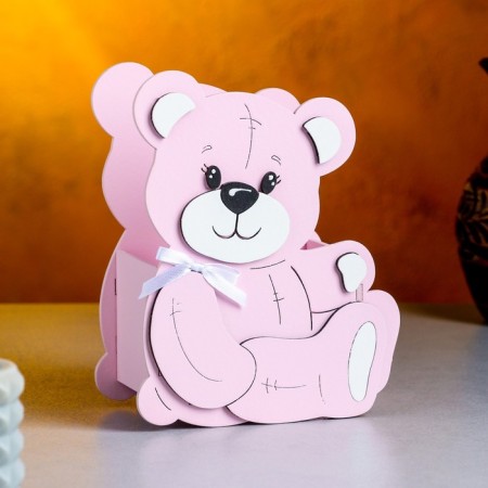 Kashpo wooden "Mishutka" Small, 13.5x7x16.5 cm, oak, pink