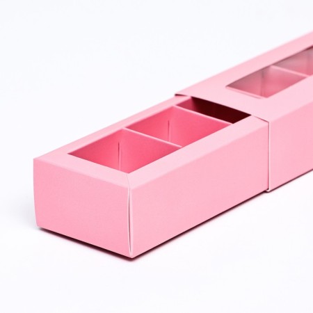 Box for 5 sweets with a shell, with a window, with thin dividers, pink 20x5x3.3 cm-3