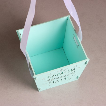 Wooden Kashpo "The Best Mom" ​​(12*12*10.5) Tiffany pastel-white-2