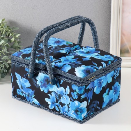 Casket for needlework "Blue flowers on blue" 19x26x14.5 cm-7