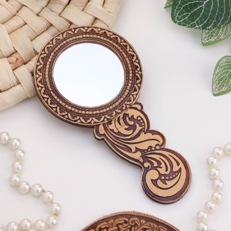 Mirror, with a pen, 37.5 x 15 cm, birch bark