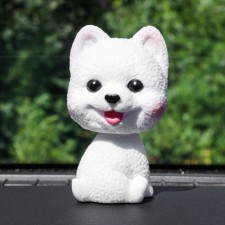 Dog on a car panel shocking his head, spitz