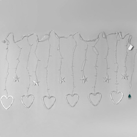 Garland “fringe” 2.4 × 0.9 m with nozzles “heart”, ip20, transparent thread, 186 LED, glow warm white, 8 modes, 220 V-7