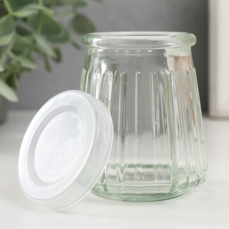 Bank for candles glass with a ribbed lid is a transparent 100 ml 6.5x6.5x7 cm-1