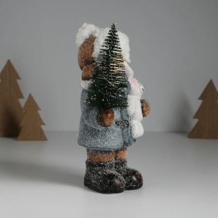 Souvenir Ceramics Light "Baby in a gray coat, with a Christmas tree and a bear" 10.5x8.5x19 cm-3