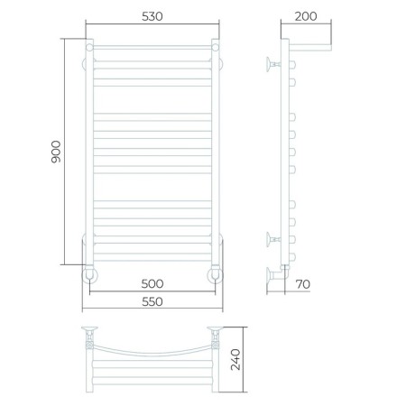 Water towels LARUSSO "Grand" P11, 500x900 mm, 429 W, with a shelf, lower connection-2