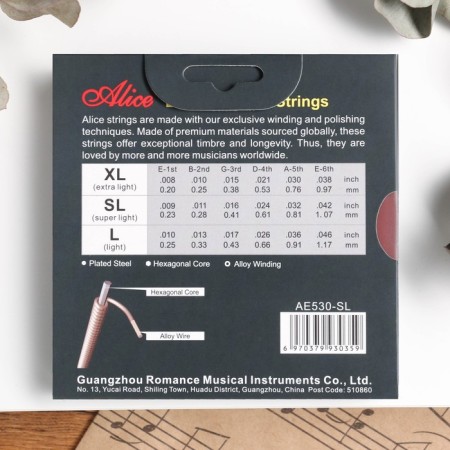 Strings set for AE530SL 531, Nickel, 9-42 Alice-1