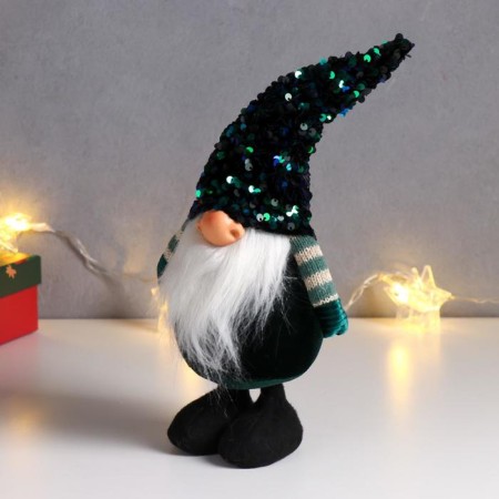 Interior doll "Santa Claus in a green cap with sequins" 33x9x14 cm-3