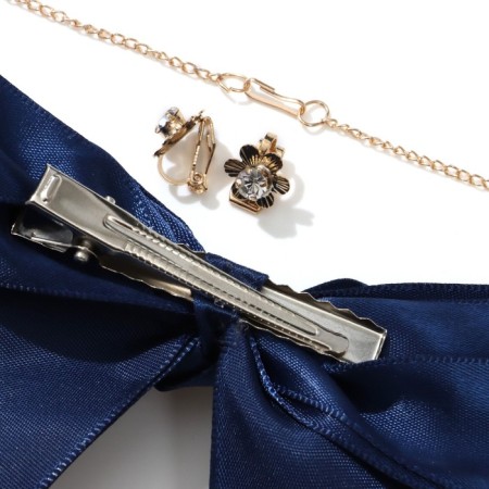 Set "Chosulka" 3 objects: hairpin, clips, pendant, flowers, white-blue color in gold-1