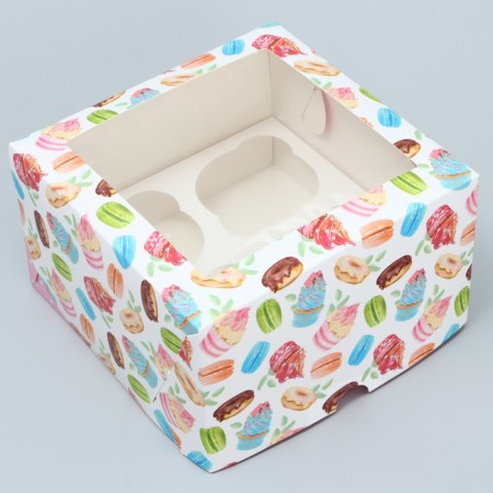 Capcake box, confectionery packaging, 4 cells "Sweets", 16 x 16 x 10 cm