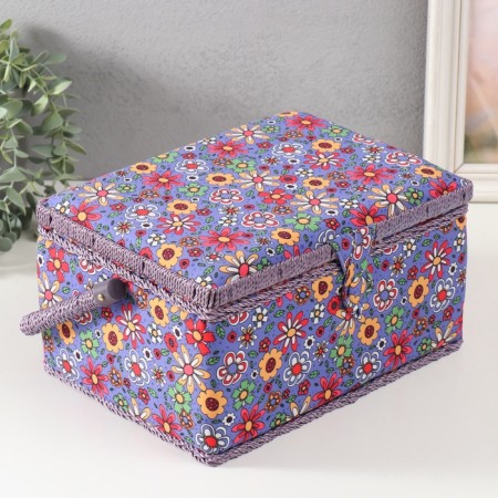 Casket for needlework "Drawn flowers on blue" 19x26x14.5 cm-2