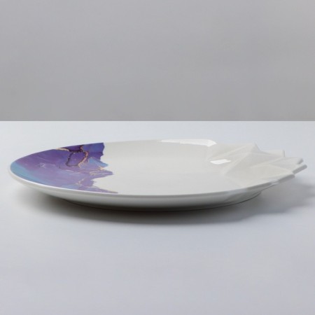 Ceramic dish for serving “marble”, white-blue, 27 cm, white color-4
