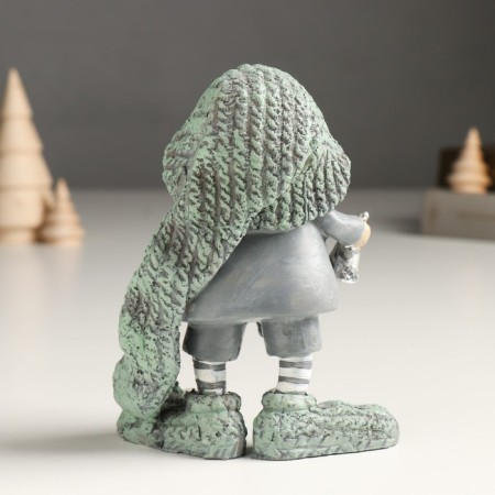 Polystone souvenir "Santa Claus in a long knitted cap with a bell" Gray 6.5x11.5x14 cm-2