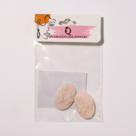 Caboshon "Birds" oval (set 2 pcs.) 20 × 30 mm, pink color-4
