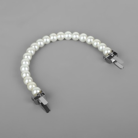 Handle for a bag, metal, pearl beads, for a puncture, 12.5 × 9 × 1.2 cm, white/silver color-1