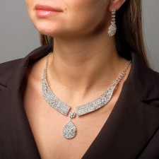 Set 2 objects: earrings, necklaces of “sparks” ovals, white color in silver, 30 cm