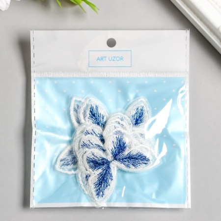 Decor for creativity Textile Embroidery "Blabochka White-blue" double wings 3.7x4.5 cm-2