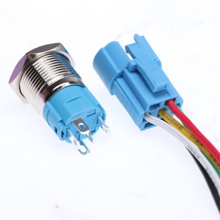 Switch, 12 V, 3 A, 5 PIN, IP67, D 16mm, wire 15 cm, red-3
