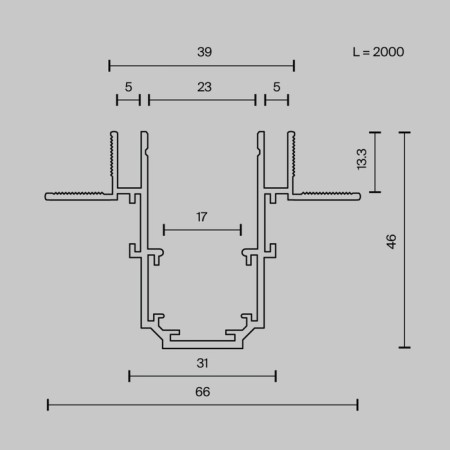 Built-in Technical TRX034LS-222B Busbar Trunkinings Exile, 2000x66x46.5 mm, black color black-7