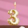 Candle for the cake "Golden with stars", number 3, 5.5 cm