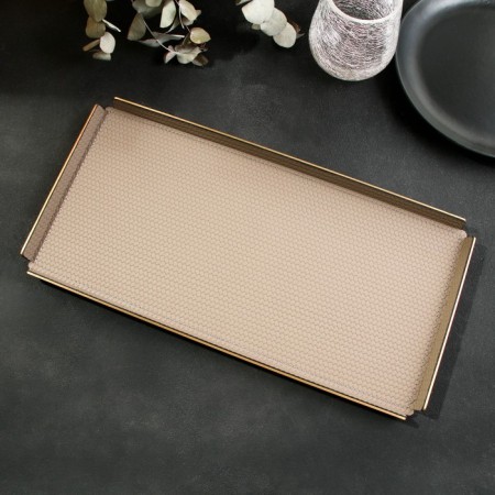 Metal tray, eco -leather rectangular 37.5 x 18.5 cm, brown color-9