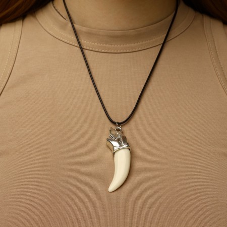 Unisex pendant “Fang sharks”, white color in black silver on a black lace, 45 cm-3