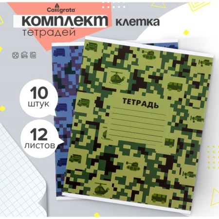 A set of notebooks of 10 pieces, 12 sheets in Calligrata Pixels Calligrata, cover coated cardboard, VD-clip, an offset block, 4 types