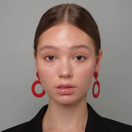 Earrings Metal "Eclipse" circle, red color-2